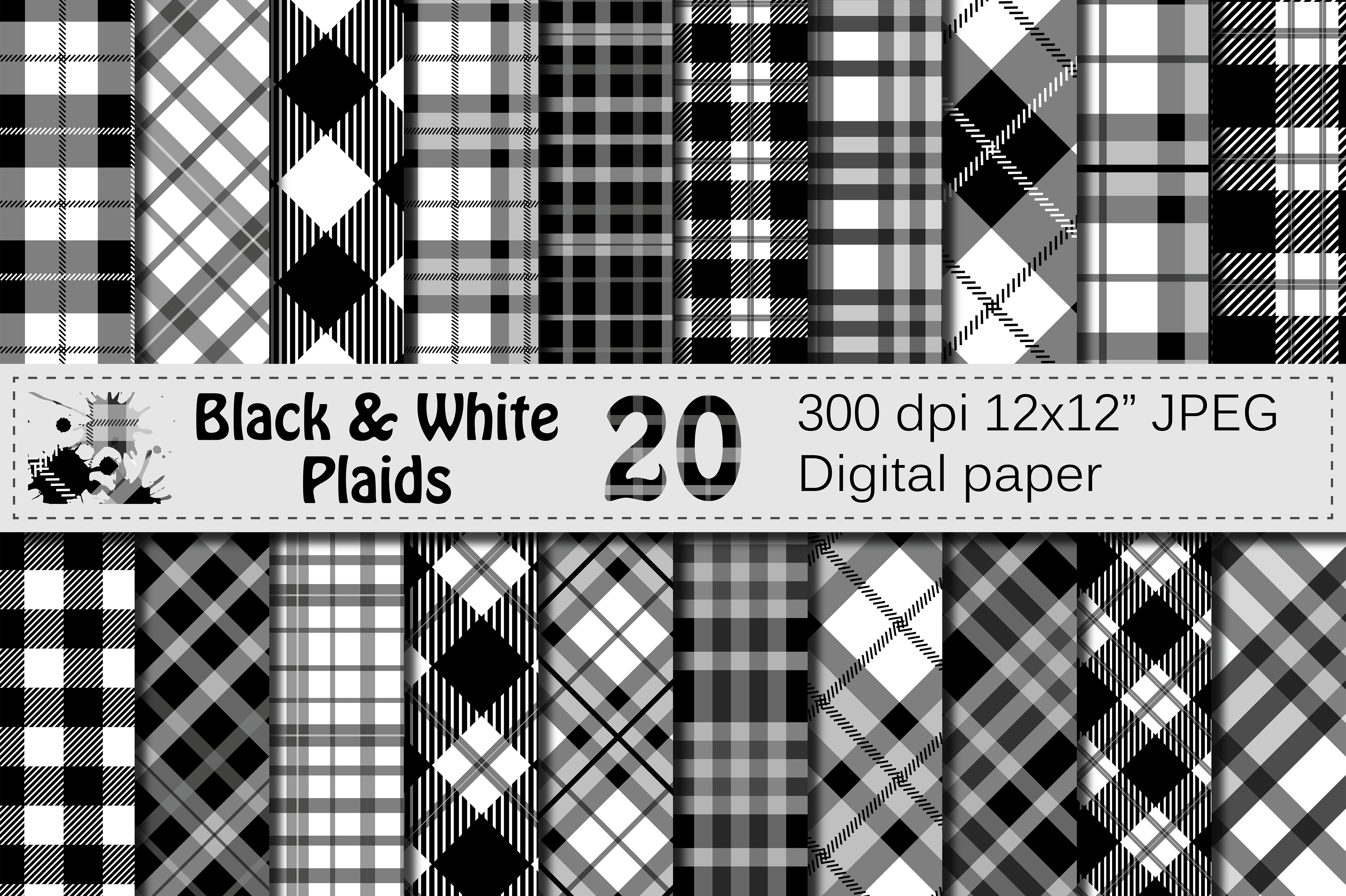 Black and White Plaids Digital Paper Pack