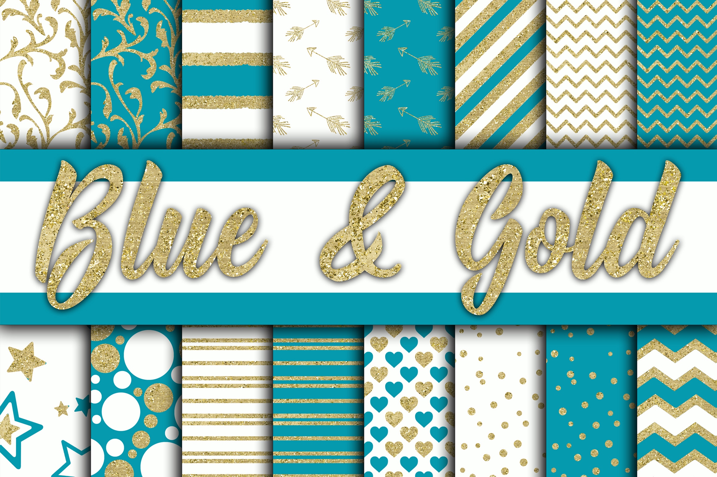 Blue and Gold Digital Paper: Elegant, Versatile Backgrounds for Creative Projects