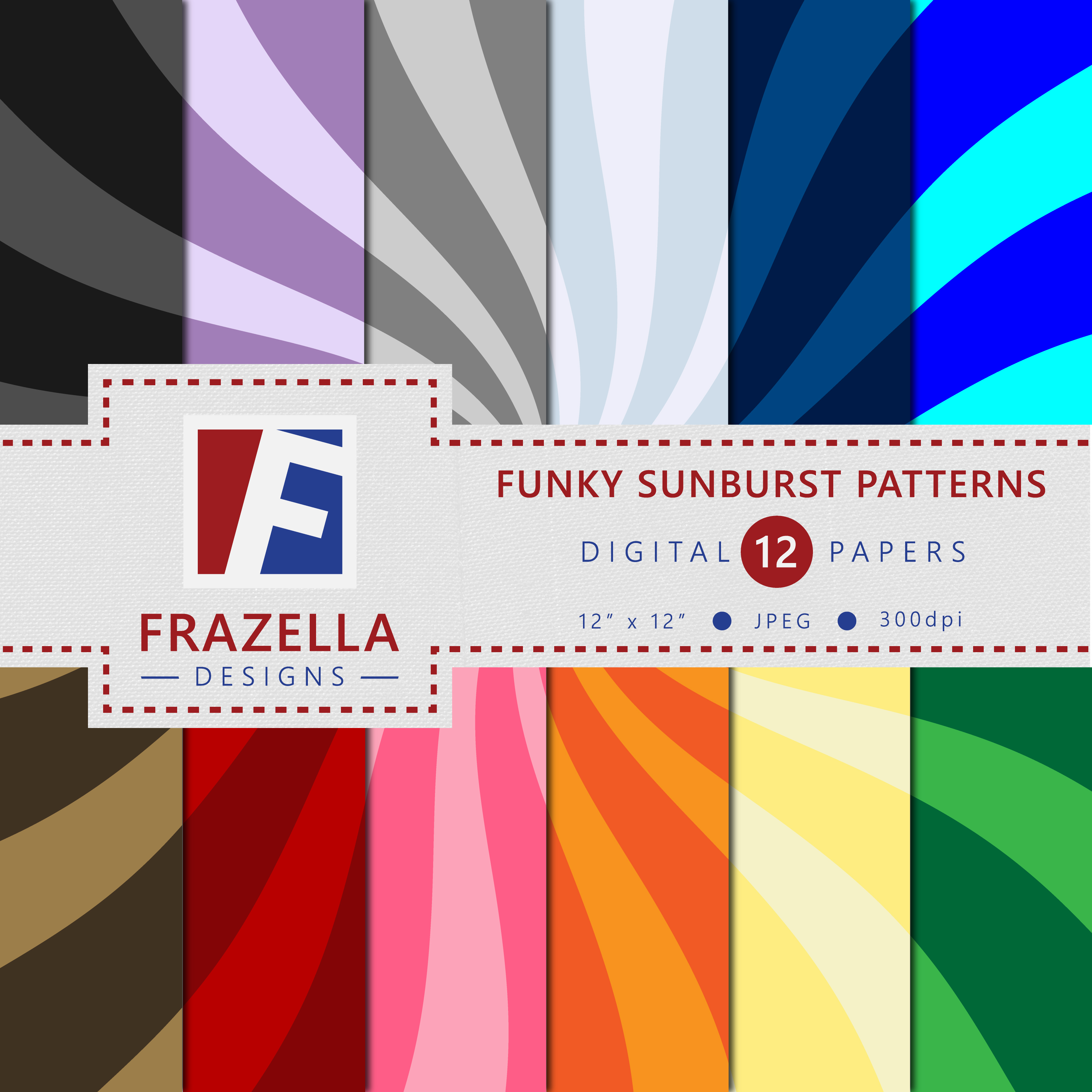 Funky Sunburst Pattern Digital Paper Collection