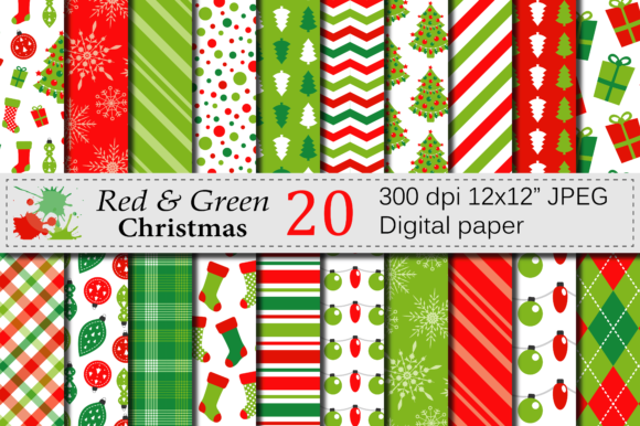 Red and Green Christmas Digital Paper Set